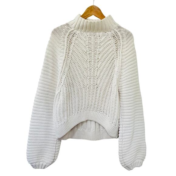 Free People Womens Sweetheart Chunky Knit Sweater Size M White Boho Fisherman - Picture 1 of 7
